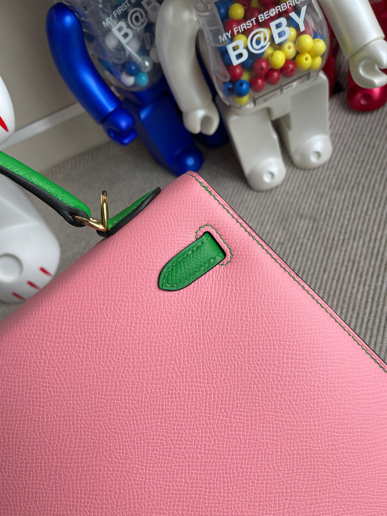 에르메스 켈리백25 핑크 그린 금장 앱송